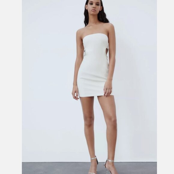 Zara Dresses & Skirts - NWT Zara Cut Out Rhinestone Mini Dress White Size XS